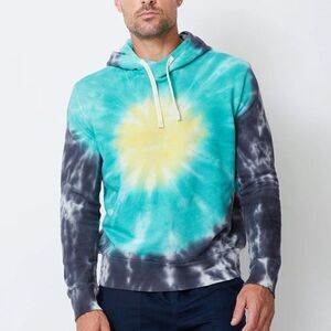 Men Monrow Sunburst Tie Dye Pullover Hoody in Yellow/Teal/Faded Black Size Small